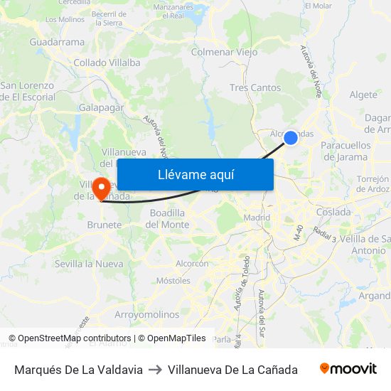 Marqués De La Valdavia to Villanueva De La Cañada map