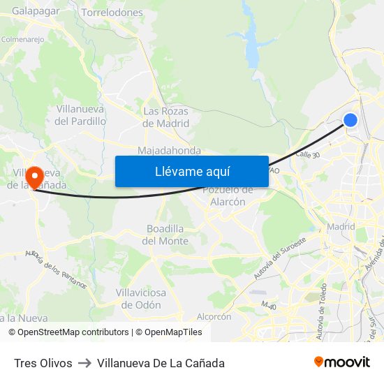 Tres Olivos to Villanueva De La Cañada map