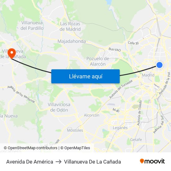 Avenida De América to Villanueva De La Cañada map