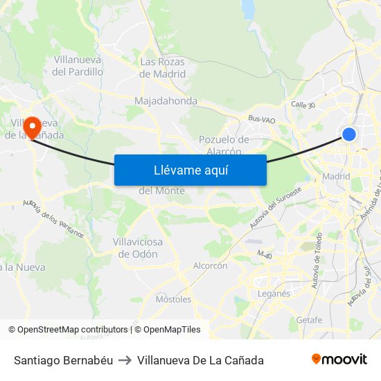 Santiago Bernabéu to Villanueva De La Cañada map