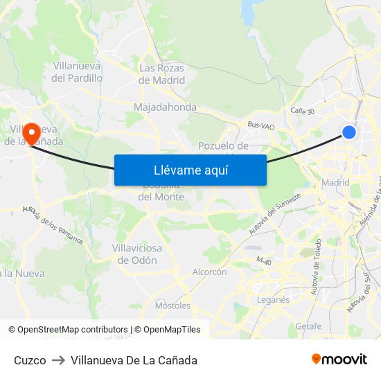 Cuzco to Villanueva De La Cañada map
