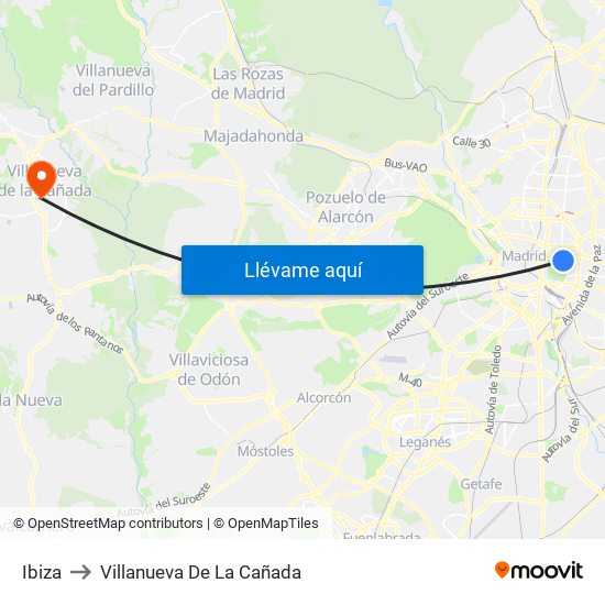 Ibiza to Villanueva De La Cañada map