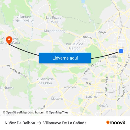 Núñez De Balboa to Villanueva De La Cañada map