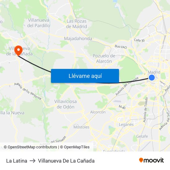 La Latina to Villanueva De La Cañada map