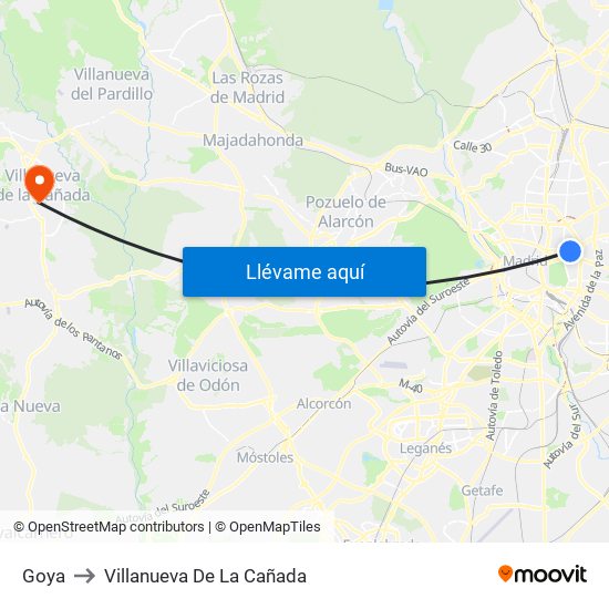 Goya to Villanueva De La Cañada map