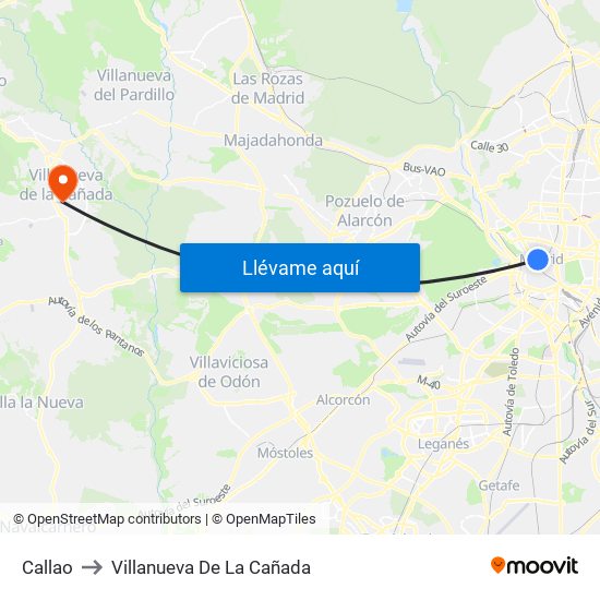 Callao to Villanueva De La Cañada map