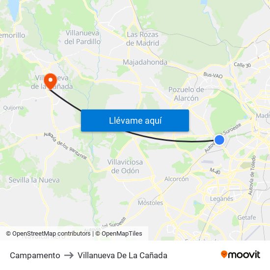Campamento to Villanueva De La Cañada map