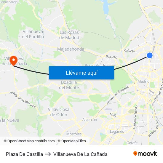 Plaza De Castilla to Villanueva De La Cañada map