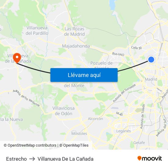 Estrecho to Villanueva De La Cañada map