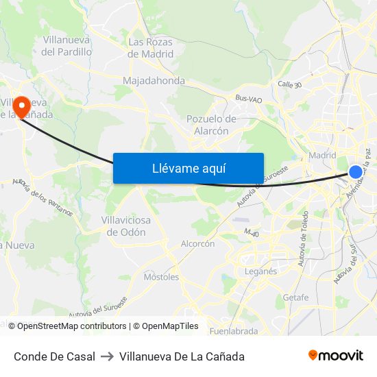 Conde De Casal to Villanueva De La Cañada map