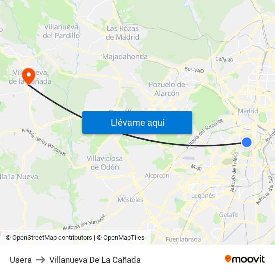 Usera to Villanueva De La Cañada map