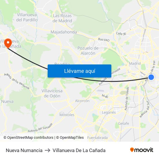 Nueva Numancia to Villanueva De La Cañada map