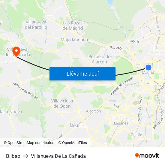 Bilbao to Villanueva De La Cañada map