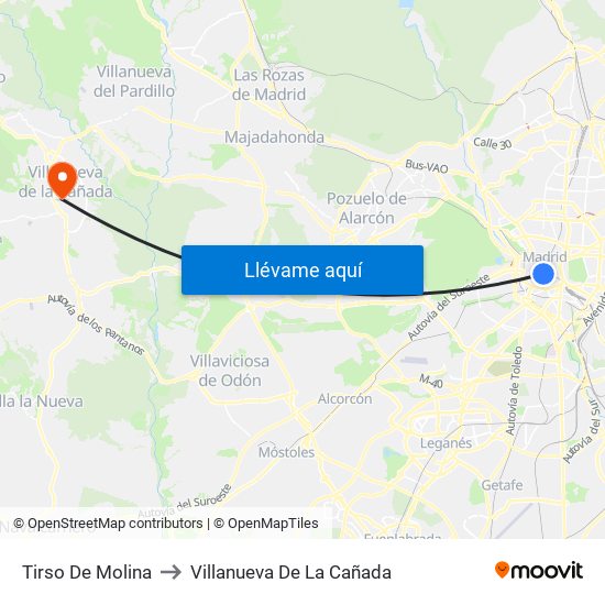 Tirso De Molina to Villanueva De La Cañada map