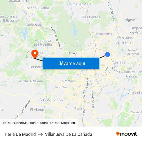 Feria De Madrid to Villanueva De La Cañada map