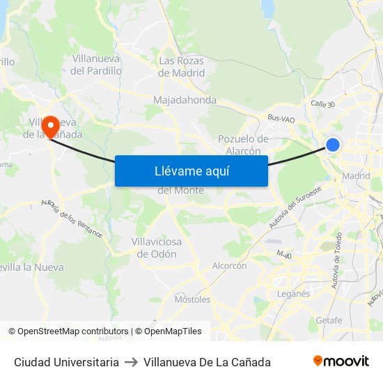 Ciudad Universitaria to Villanueva De La Cañada map