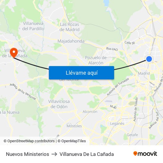 Nuevos Ministerios to Villanueva De La Cañada map