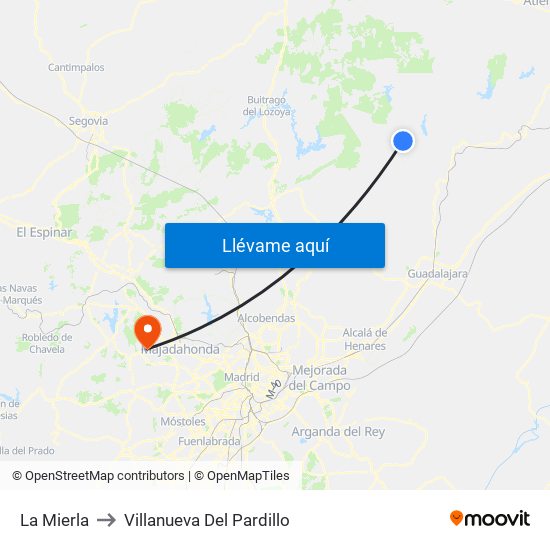 La Mierla to Villanueva Del Pardillo map