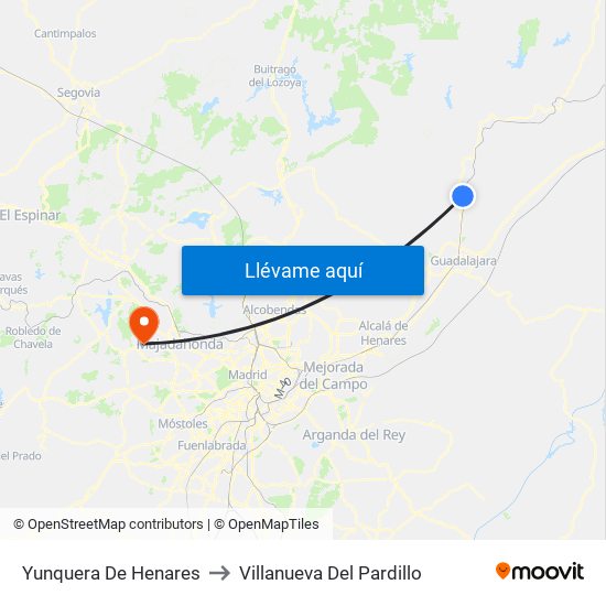 Yunquera De Henares to Villanueva Del Pardillo map
