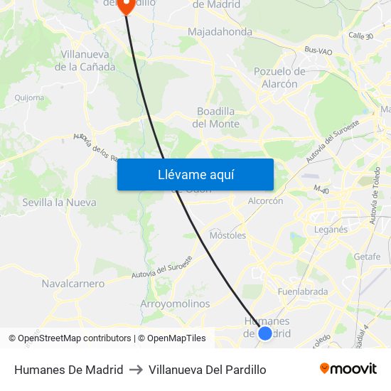 Humanes De Madrid to Villanueva Del Pardillo map