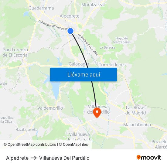 Alpedrete to Villanueva Del Pardillo map