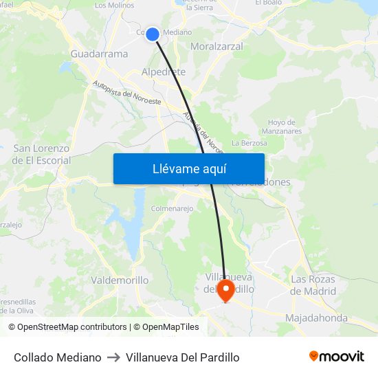 Collado Mediano to Villanueva Del Pardillo map