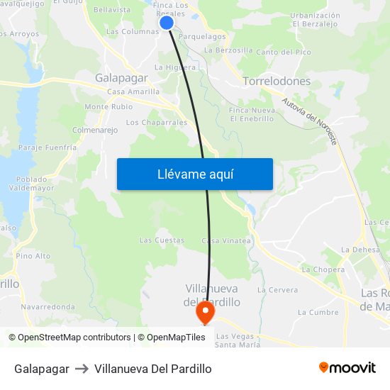 Galapagar to Villanueva Del Pardillo map