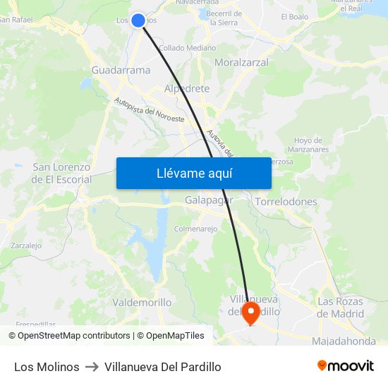 Los Molinos to Villanueva Del Pardillo map