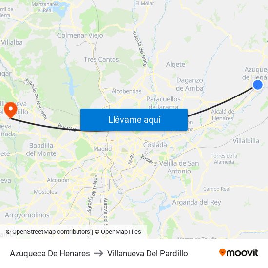 Azuqueca De Henares to Villanueva Del Pardillo map