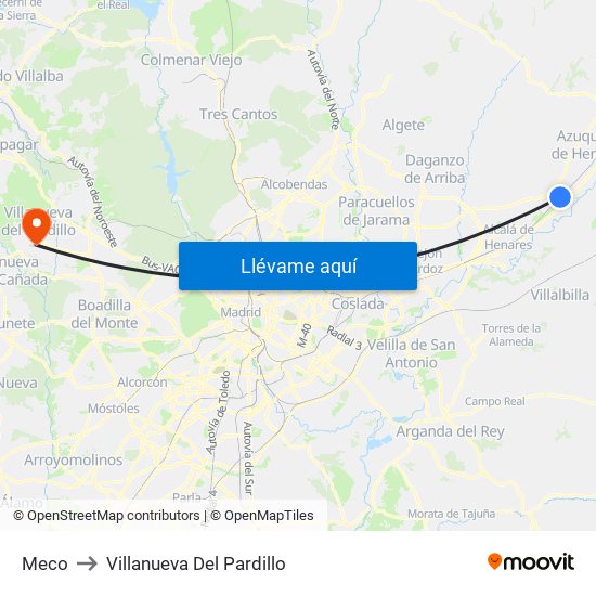 Meco to Villanueva Del Pardillo map