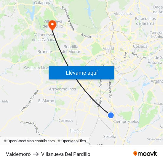 Valdemoro to Villanueva Del Pardillo map