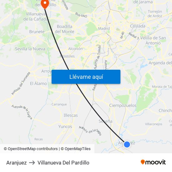 Aranjuez to Villanueva Del Pardillo map