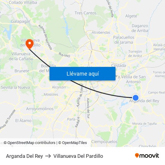 Arganda Del Rey to Villanueva Del Pardillo map