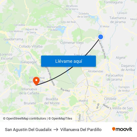 San Agustín Del Guadalix to Villanueva Del Pardillo map