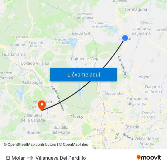 El Molar to Villanueva Del Pardillo map
