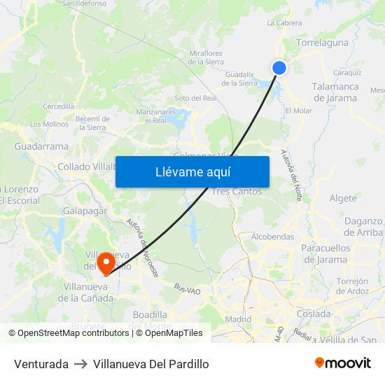 Venturada to Villanueva Del Pardillo map