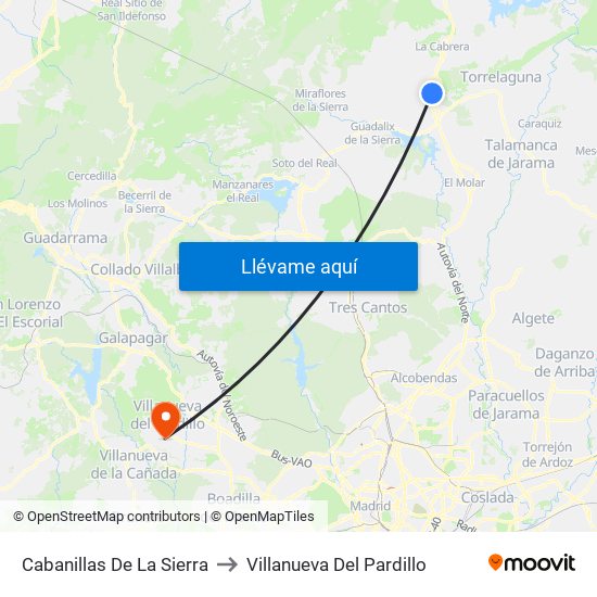 Cabanillas De La Sierra to Villanueva Del Pardillo map