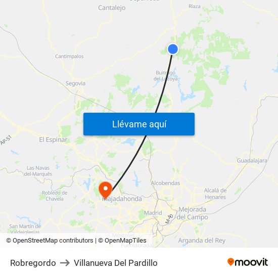 Robregordo to Villanueva Del Pardillo map