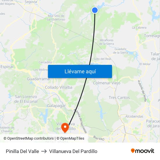 Pinilla Del Valle to Villanueva Del Pardillo map