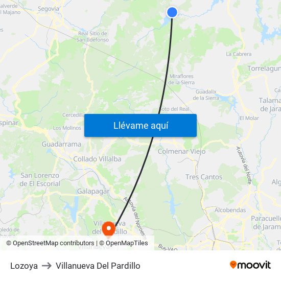 Lozoya to Villanueva Del Pardillo map