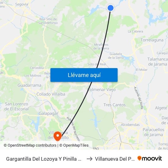 Gargantilla Del Lozoya Y Pinilla De Buitrago to Villanueva Del Pardillo map