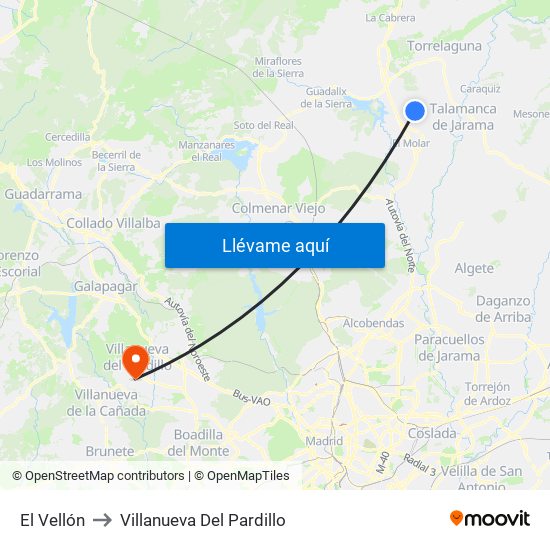 El Vellón to Villanueva Del Pardillo map