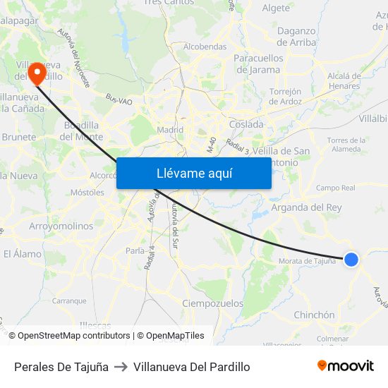 Perales De Tajuña to Villanueva Del Pardillo map
