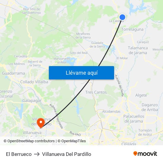 El Berrueco to Villanueva Del Pardillo map