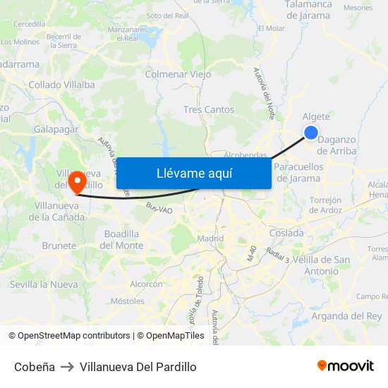 Cobeña to Villanueva Del Pardillo map