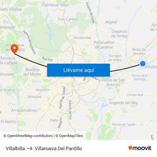 Villalbilla to Villanueva Del Pardillo map