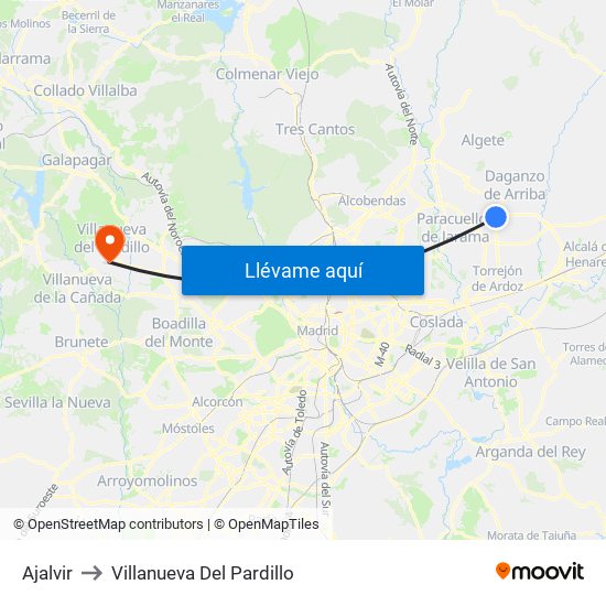 Ajalvir to Villanueva Del Pardillo map