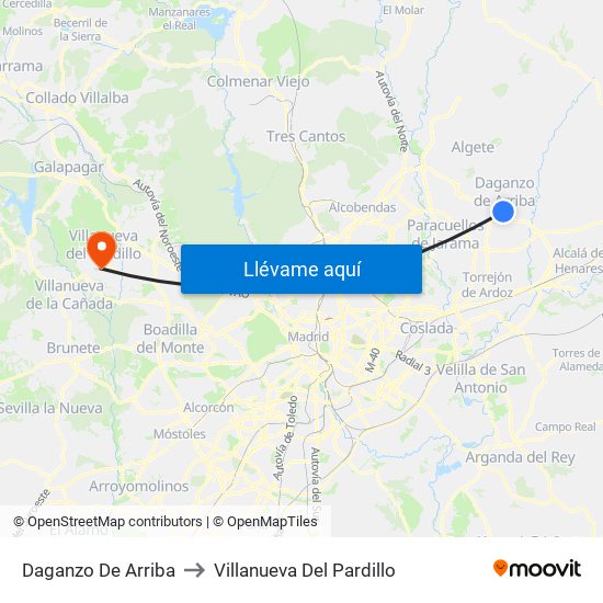Daganzo De Arriba to Villanueva Del Pardillo map