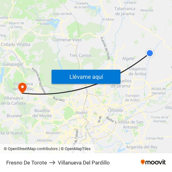 Fresno De Torote to Villanueva Del Pardillo map