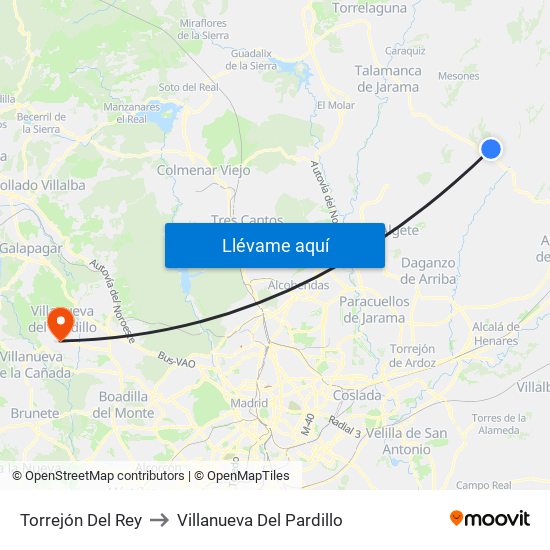 Torrejón Del Rey to Villanueva Del Pardillo map